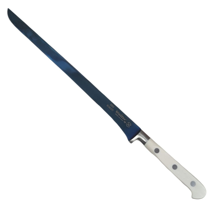 Cuchillo Jamonero Walter- Titanio Azul 28cm Mango Blanco Serie Scarlett